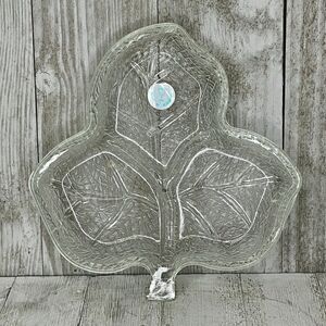 Vintage Romanian Pressed Crystal Leaf Shaped Divided Serving Dish